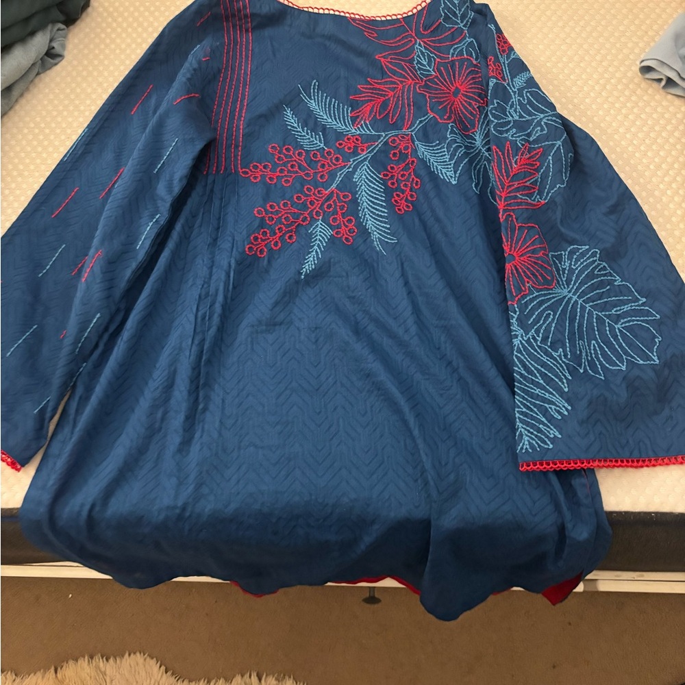 Embroidered Blue and Red Women's kurti